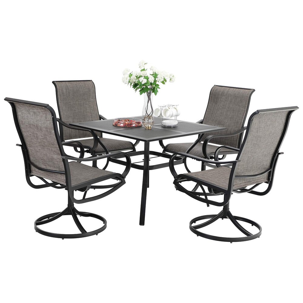 MFSTUDIO 5 Pieces Patio Dining Set  4 Sling Dining Swivel Chairs and 37\