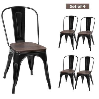 Boyel Living Set of 4 Metal Dining Chair Stackable with Wood Cushion in Black  Coffee HYSN-66013BK