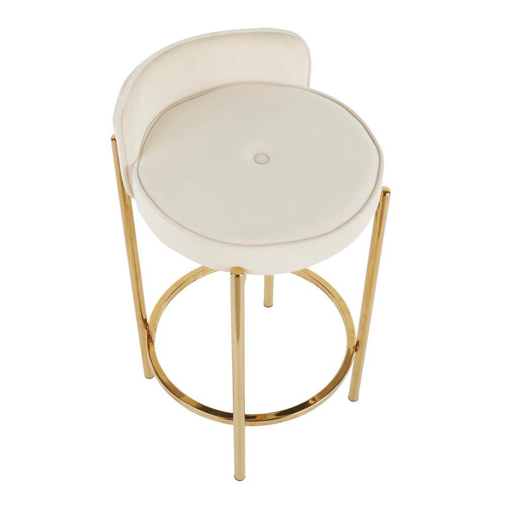 Lumisource Chloe Counter Stool in White Velvet and Gold Metal (Set of 2) B26-CHLOE AUVW2