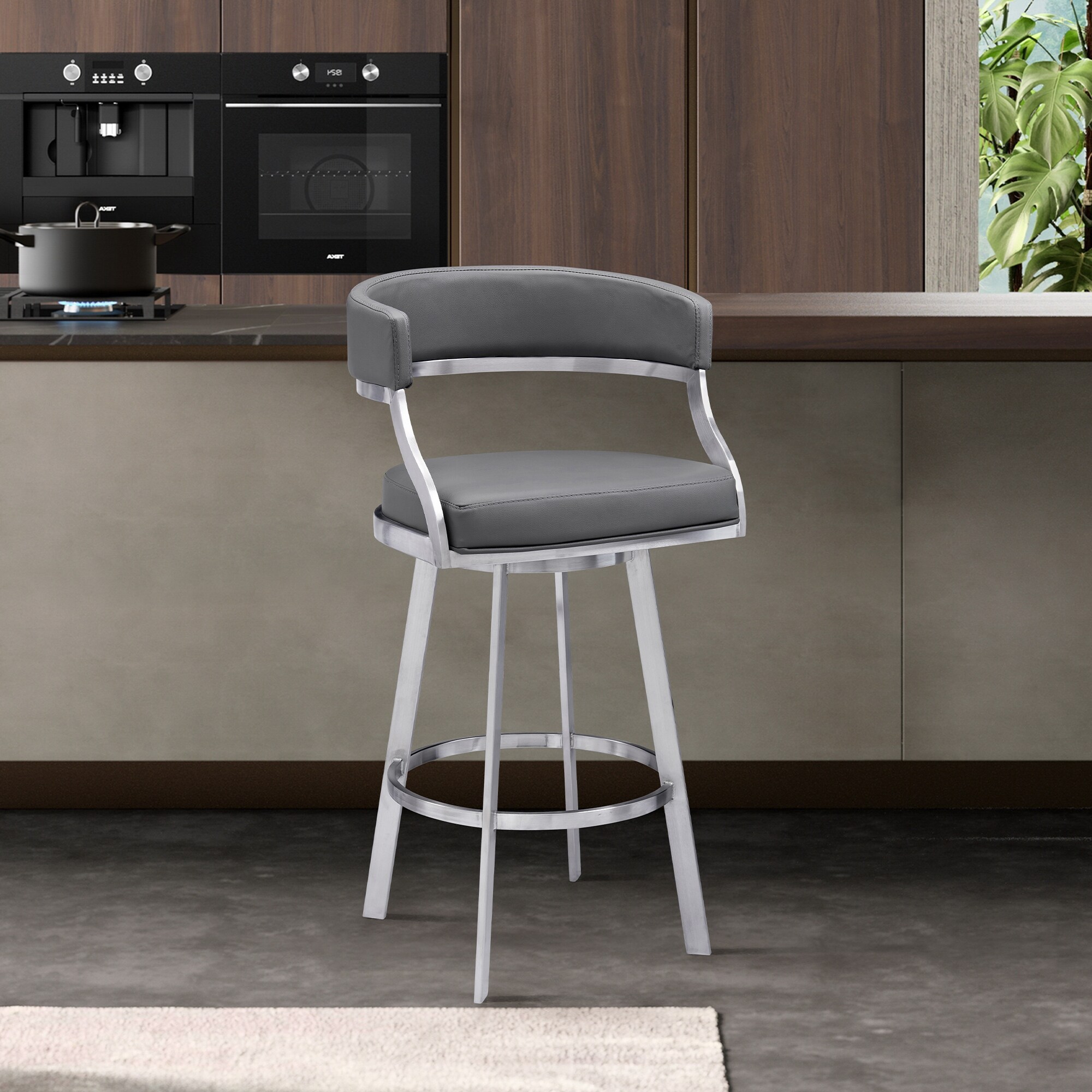 Dione Counter/Bar Height Swivel Faux Leather and Brushed Stainless Steel Bar Stool - N/A