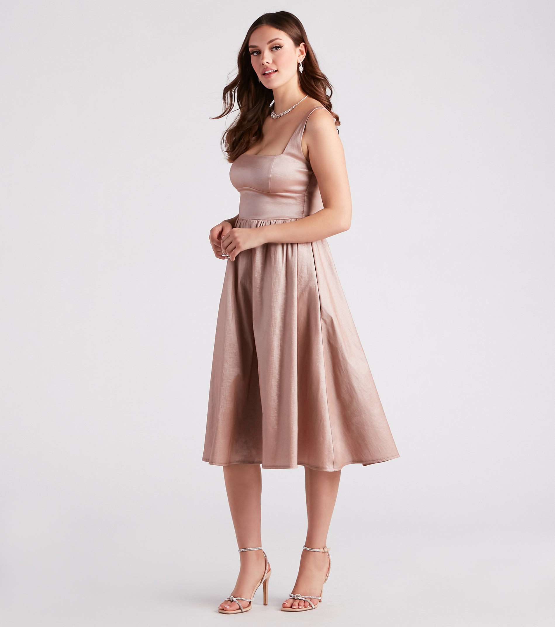 Melonie Formal Taffeta A-Line Midi Dress