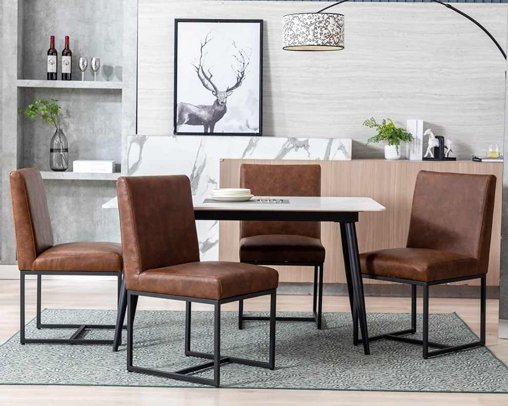 Modern Leather Dining Room Chairs Upholstered  Set of 4   Industrial   Dining Chairs   by Imtinanz  LLC  Houzz