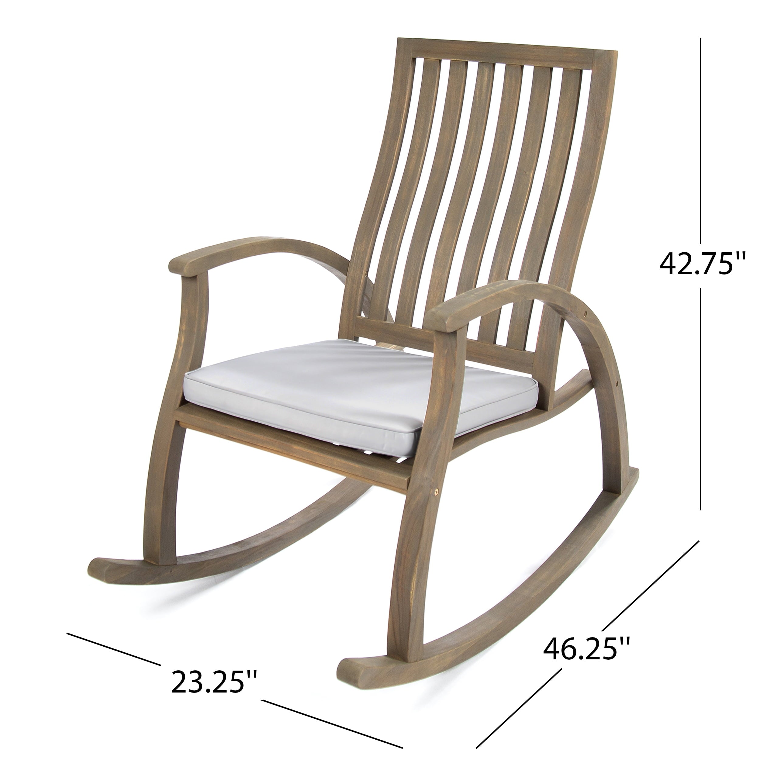 Corbin Outdoor Acacia Wood Rocking Chair with Cushions, Set of 2, Grey