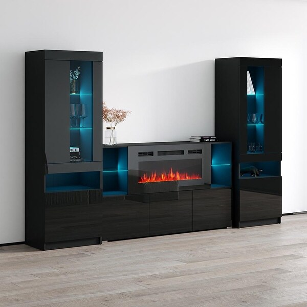 Komi 03 Electric Fireplace Modern Wall Unit Entertainment Center