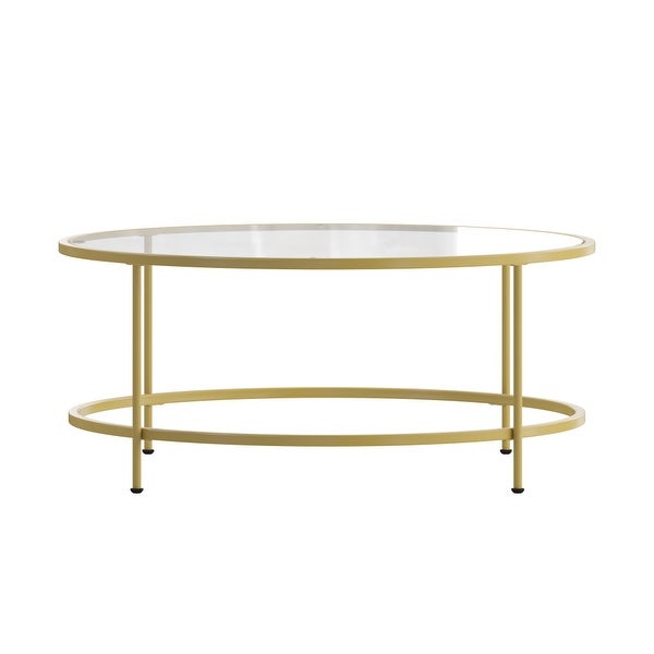 Glass Living Room Coffee Table with Round Metal Frame