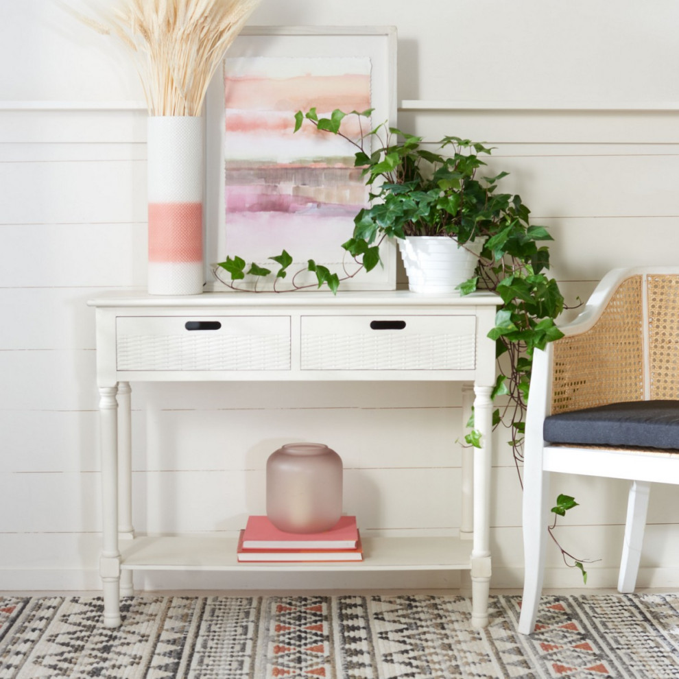 Gracyn 2 Drawer Console Distressed White   Traditional   Console Tables   by AED Luxury Home Decor  Houzz