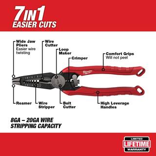 MW 9 in. 7-in-1 Combination Wire Stripper Cutting Pliers with Lineman's Pliers 48-22-3078-48-22-6100