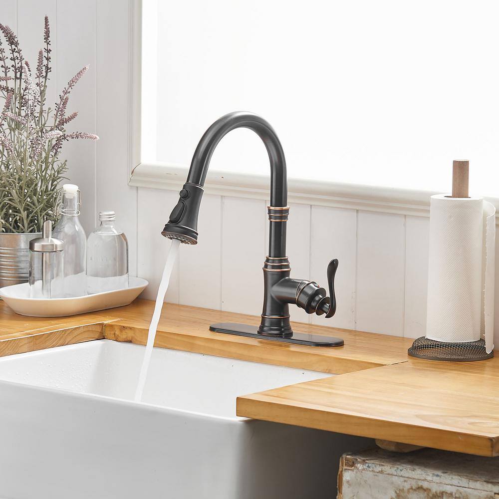 matrix decor Single Handle Pull Down Sprayer Kitchen Faucet with Spot Resistant in Oil Rubbed Bronze MDA-94551-ORB