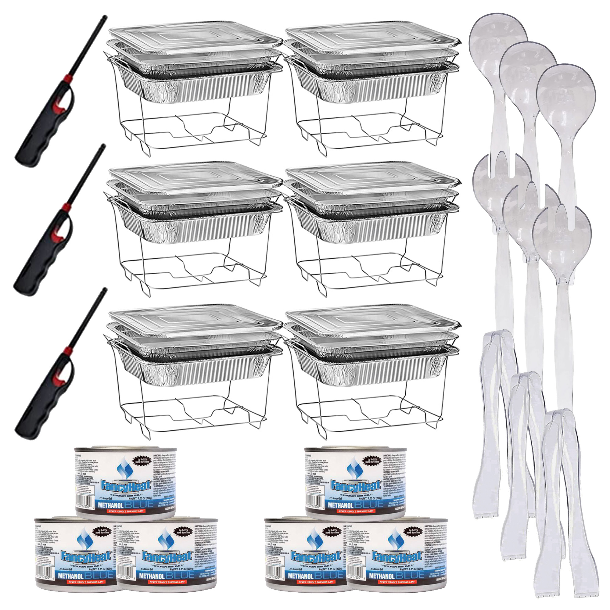 Chafing Dish Buffet Servers andamp; Warmers， 42 Pcs Buffet Serving Kit | Includes Chafing Fuel， Wire Racks， 9x13 Aluminum Pans with Lidsandlt; serving Utensils andamp; Lighters A Complete Disposable Party Manager