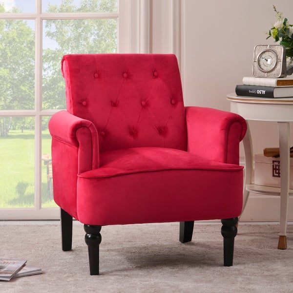 Elegant Button Tufted Club Chair Accent Armchairs with Wooden Legs