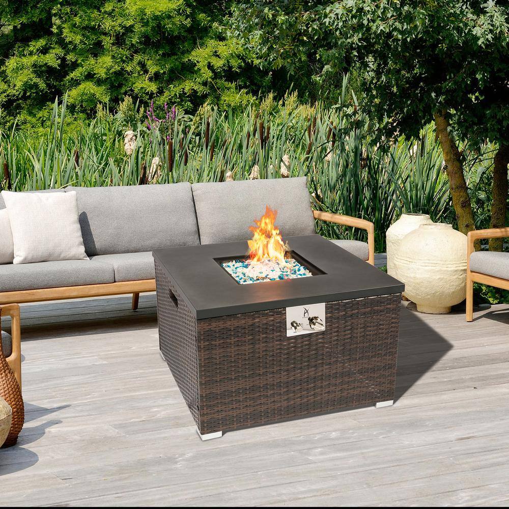 Tunearary Wicker Square Outdoor Gas Propane Fire Pit Table W853HZP35462