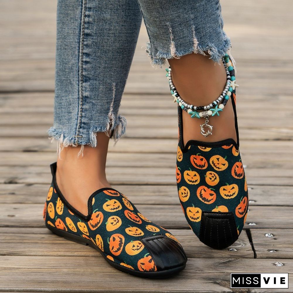 Halloween Purple Casual Patchwork Printing Round Comfortable Flats Shoes