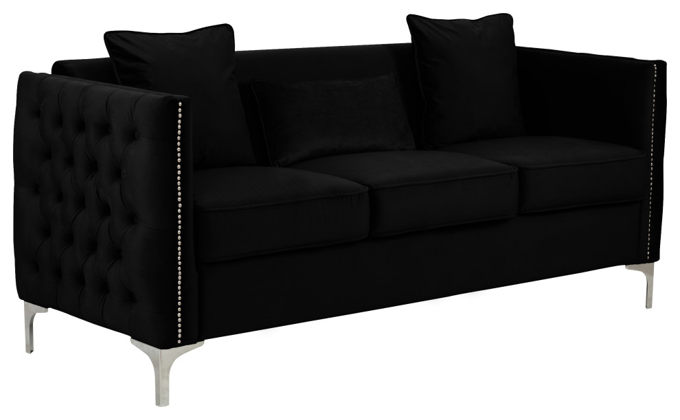 Bayberry Velvet Tufted Sofa Couch with 3 Pillows and Tufting   Midcentury   Sofas   by Lilola Home  Houzz