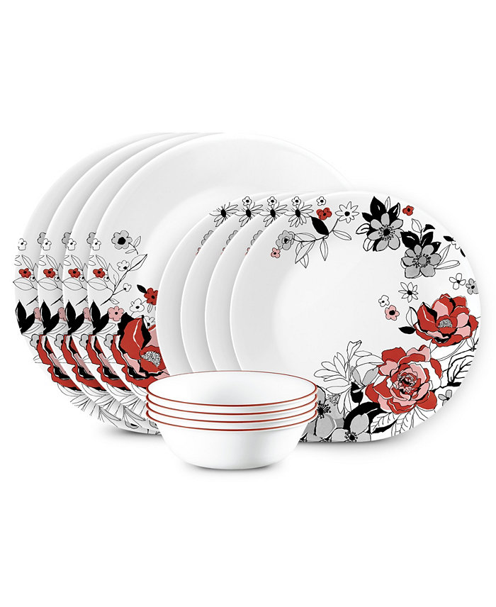 Corelle Vitrelle Chelsea Rose 12-Piece Dinnerware Set Service for 4