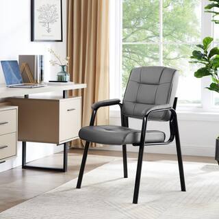 MAYKOOSH Gray Office Guest Chair Set of 2 Leather Executive Waiting Room Chairs Lobby Reception Chairs with Padded Arm Rest 29494MK