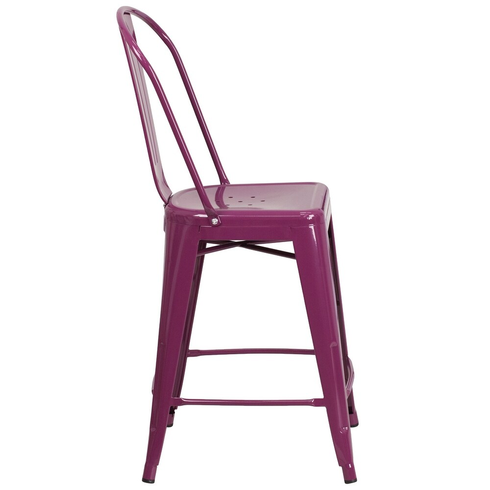 24'' High Metal Indoor Outdoor Counter Height Stool with Back   17.75\