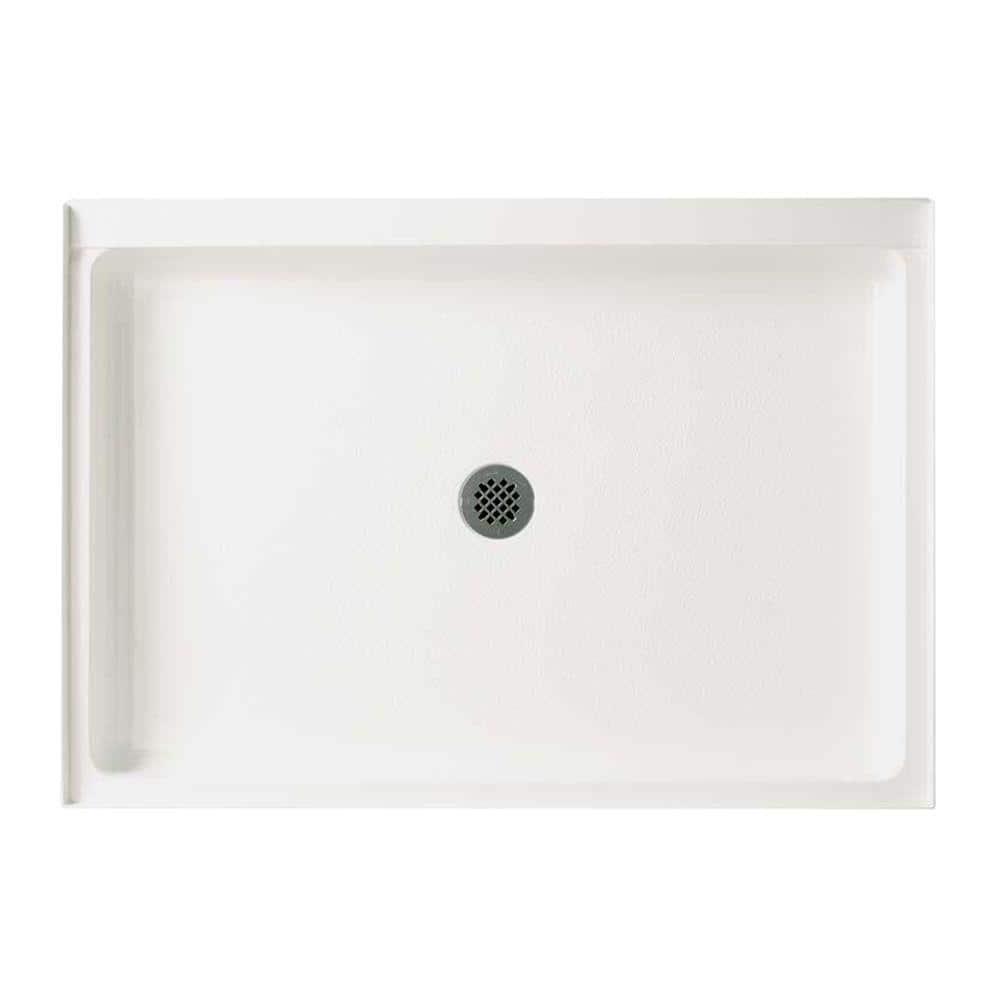 Swan 34 in x 48 in Solid Surface Single Threshold Center Drain Shower Pan in White