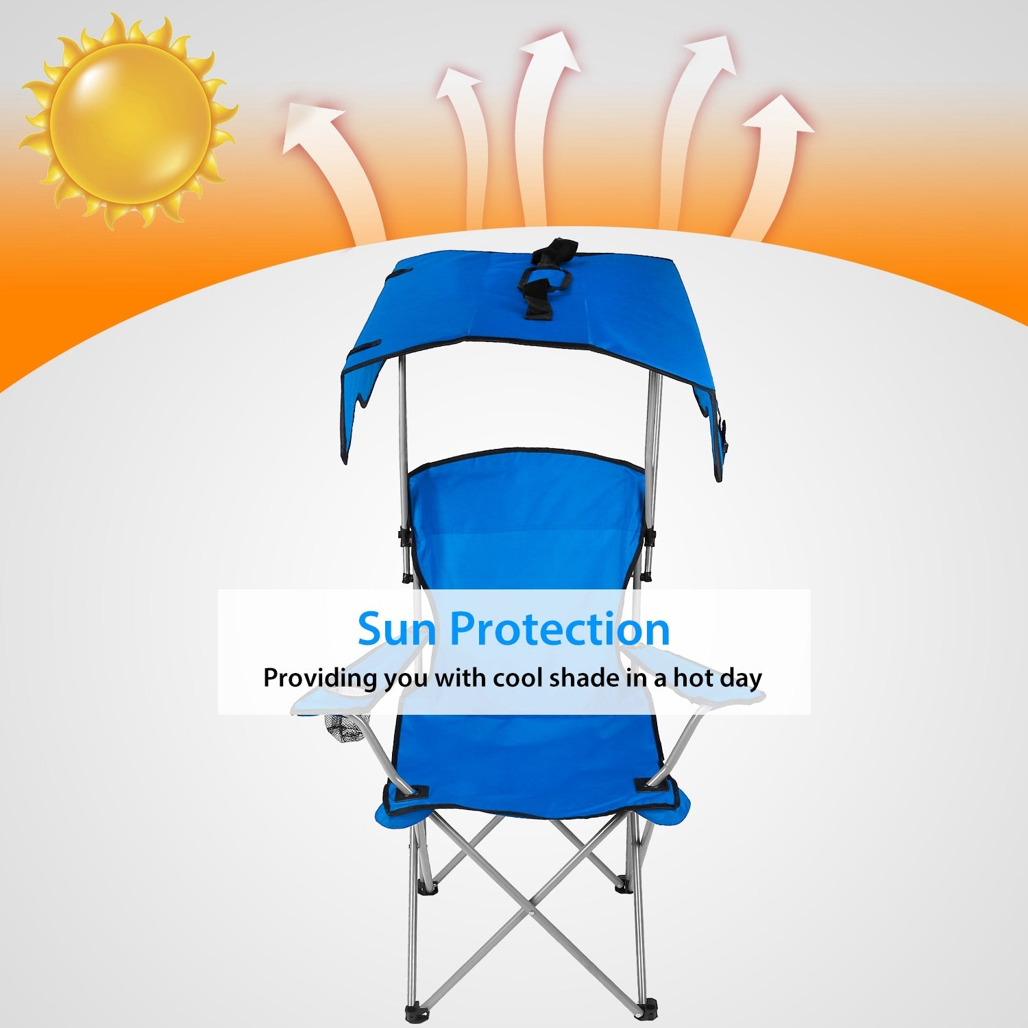 Camp Chairs, iMountek Foldable Beach Canopy Chair, Heavy Duty Sun Protection Camping Lawn Canopy Chair with Cup Holder for Outdoor Beach Camp Park Patio, Blue