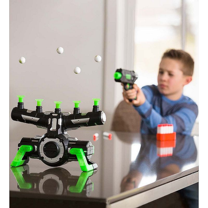 HearthSong Glow-in-the-Dark Air Target Game for Kids， Includes Two Air Blasters， 24 Soft Darts， and 20 Air Targets