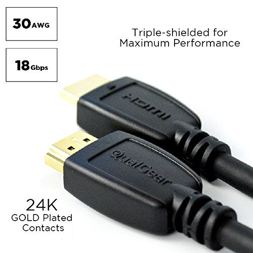 QualGear 3 Feet HDMI 20 cable with 24k Gold Plated Contacts Support