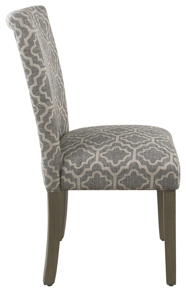 Set of 2 Dining Chair  Wooden legs With Geometric Patterned Seat  Ash Grey   Mediterranean   Dining Chairs   by Declusia  Houzz