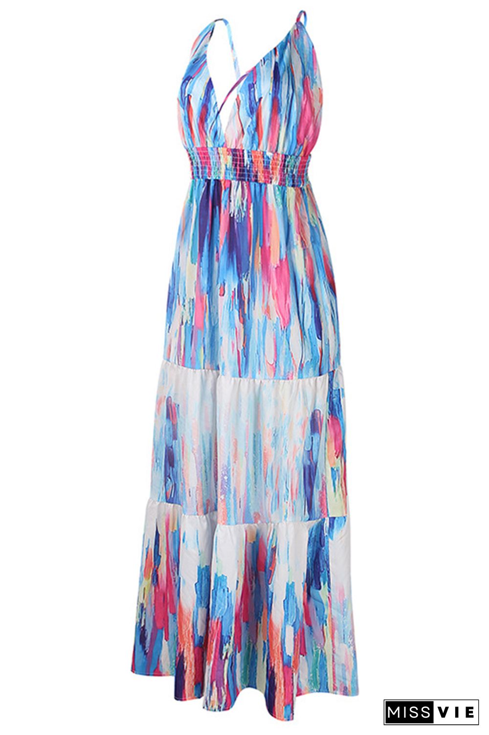 Printing V-neck Tie Dye Sling Dress Wholesale