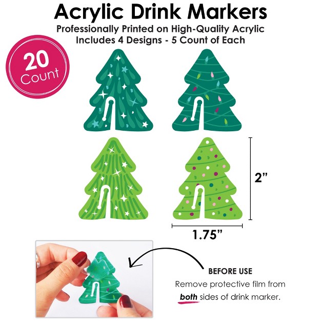 Big Dot Of Happiness Merry And Bright Trees Colorful Whimsical Christmas Party Wine Glass Charms Acrylic Drink Markers Set Of 20