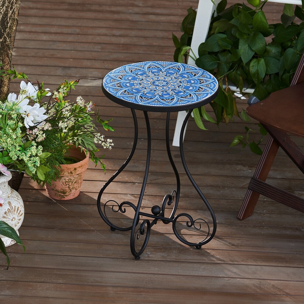 CO Z Mosaic Outdoor Mosaic Tile Side Table and Plant Stand