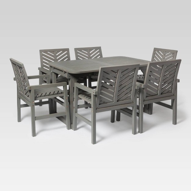 7pc Slatted Extendable Acacia Wood Patio Dining Set Saracina Home