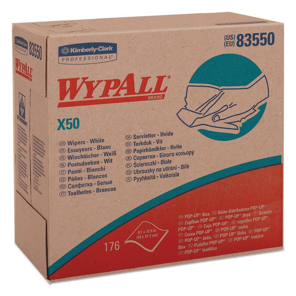 WYPALL X50 Cloths POP-UP Box 9-110 in. x 12-12 in. White 176Box 10 BoxesCarton KCC83550