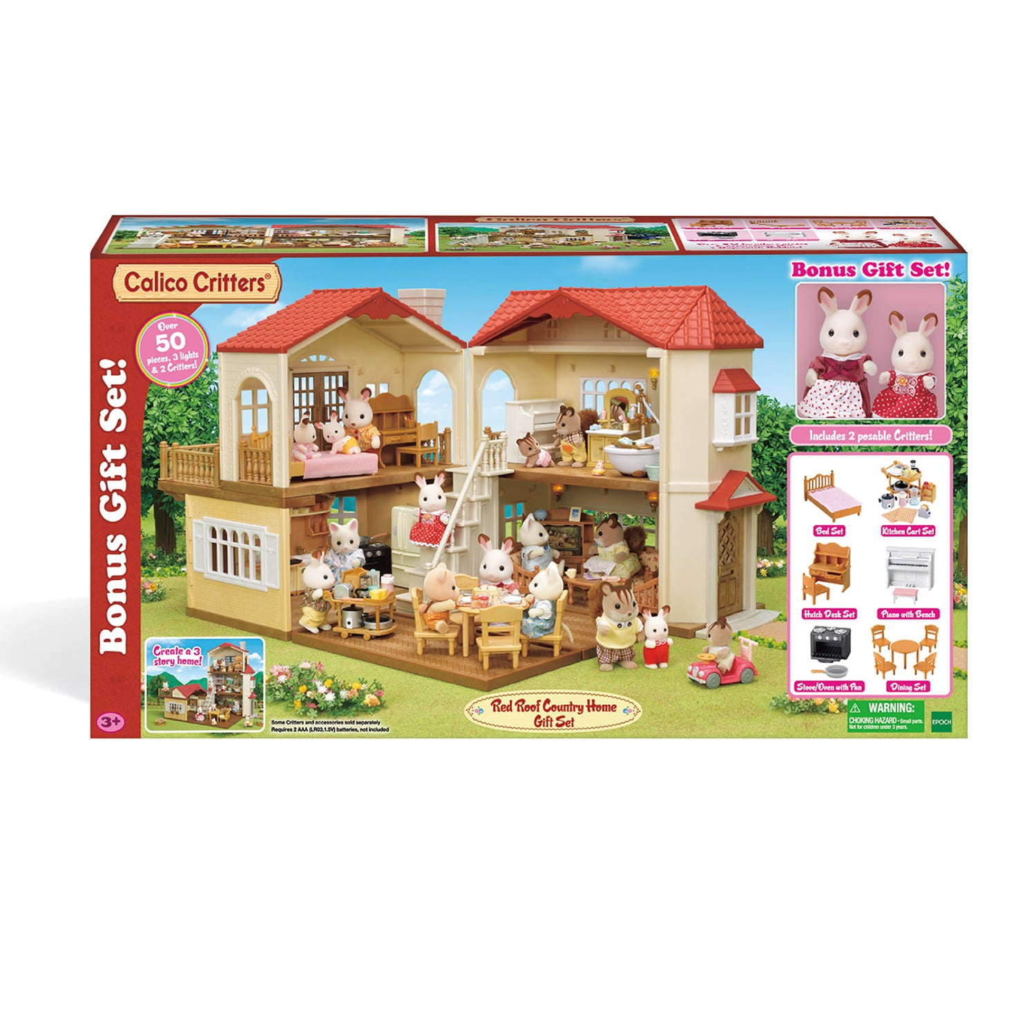 Calico Critters Red Roof Country Home, Dollhouse Playset with Figures, Furniture and Accessories