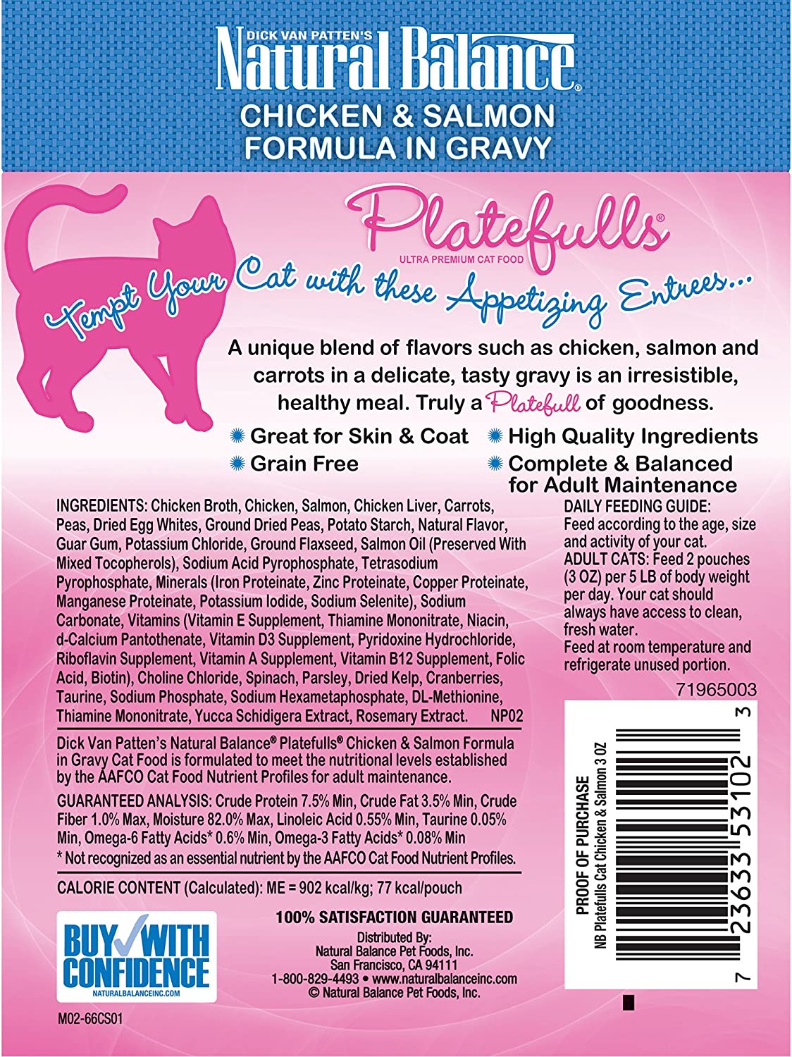 Natural Balance Platefulls Chicken and Salmon Formula in Gravy Grain-Free Cat Food Pouches 3-oz pouch case of 24