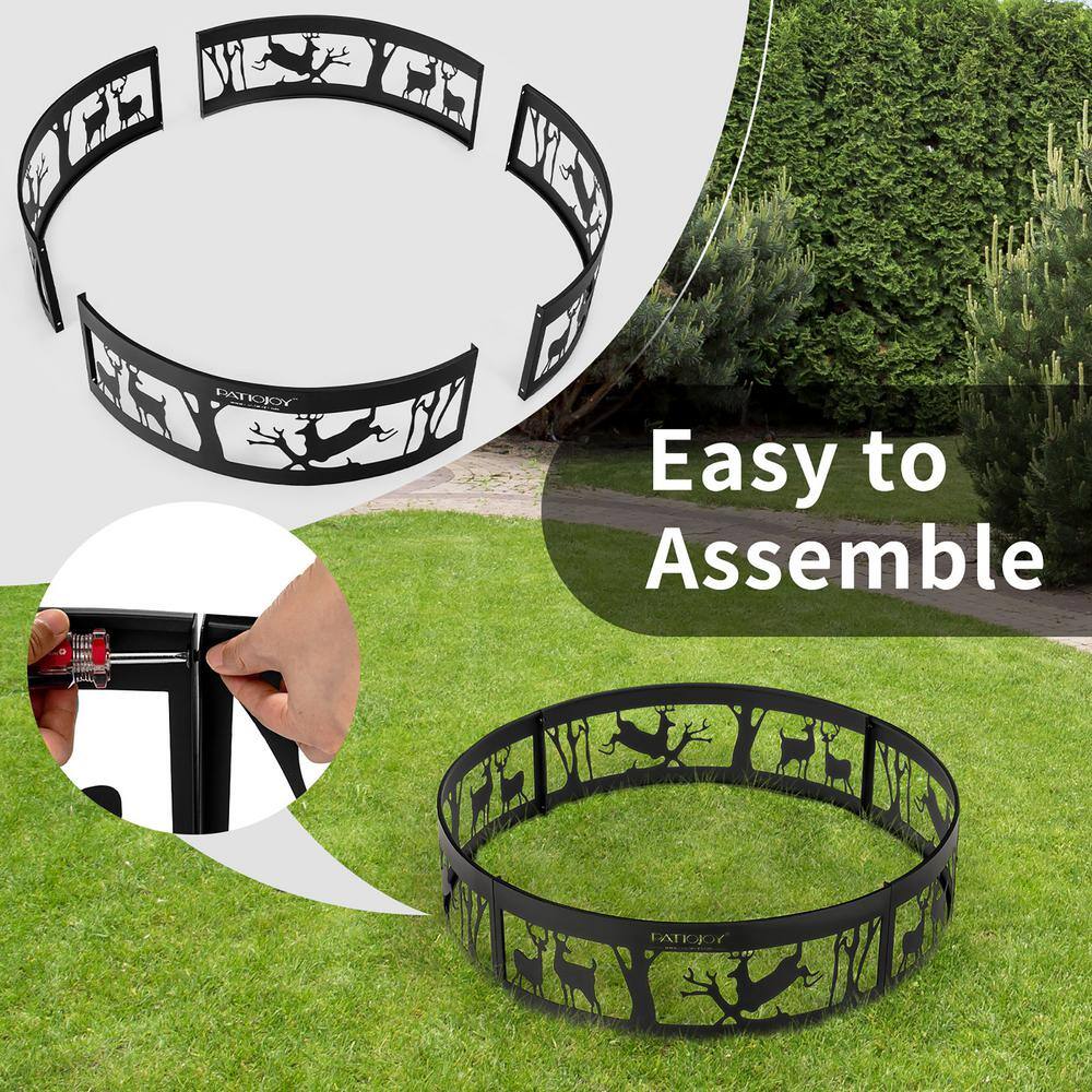 Costway 36 in. x 9 in. Round Metal Fire Pit Black Ring Deer with Extra Poker Bonfire Liner for Campfire OP70842