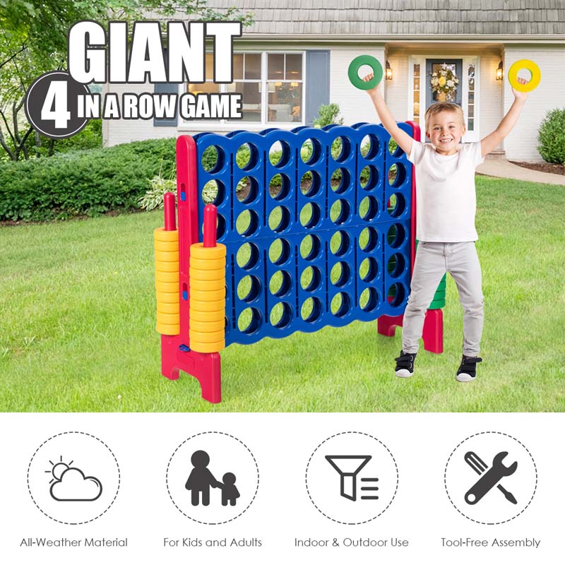 Giant 4-In-A-Row, Jumbo 4-to-Score Giant Game Set with 42 Jumbo Rings & Quick-Release Slider