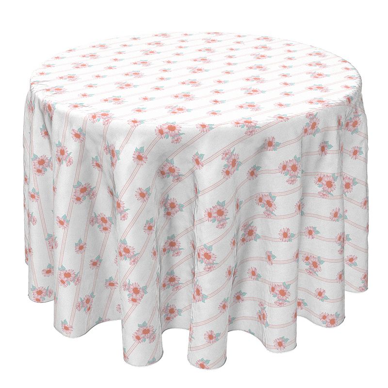 Round Tablecloth， 100% Cotton， 60 Round， Pastel Sunflower Stripe