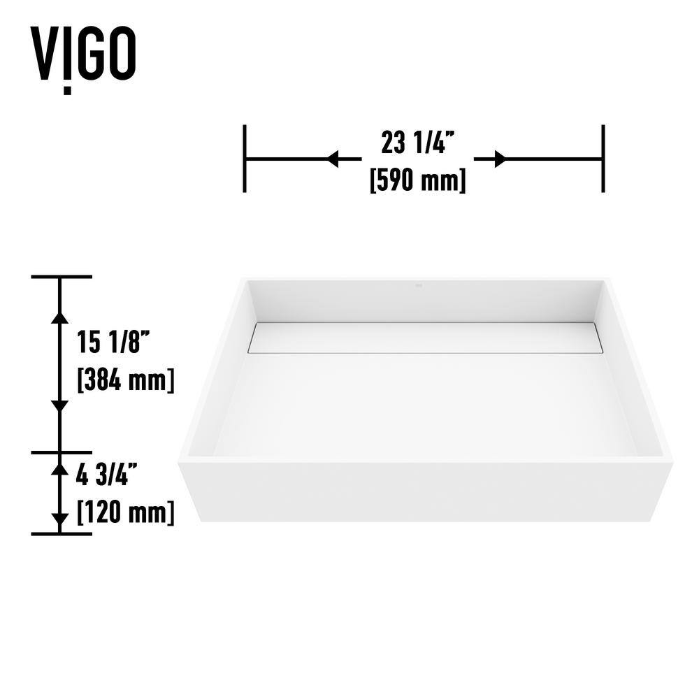 VIGO Montauk Modern White Matte Stone 23 in. L x 15 in. W x 5 in. H Rectangular Vessel Bathroom Sink VG04026