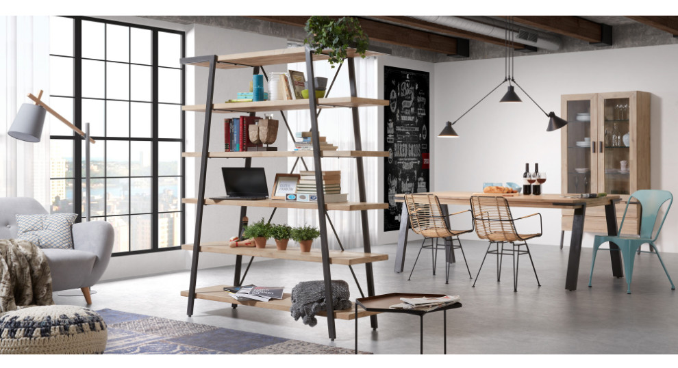 Natural 6 Shelf Bookcase  La Forma Thinh   Industrial   Bookcases   by Oroa   Distinctive Furniture  Houzz