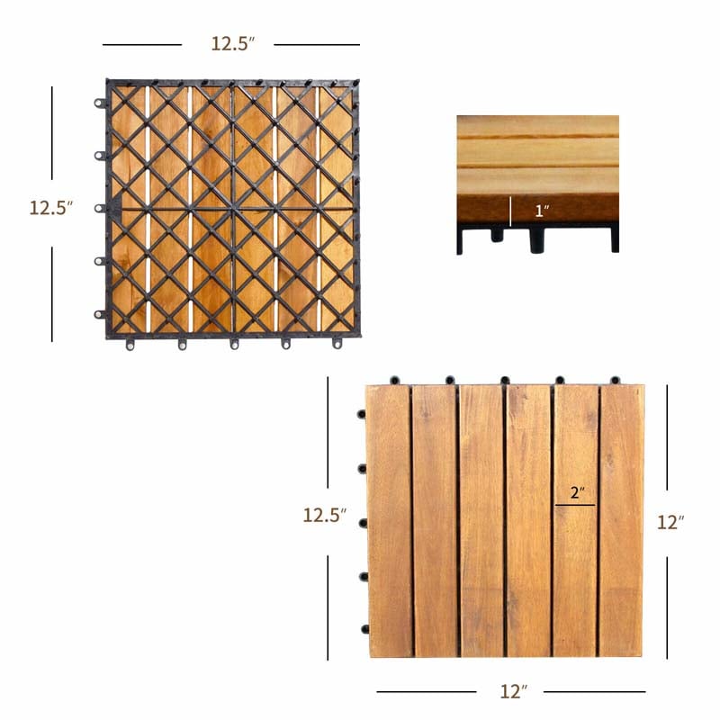 27 Pcs Interlocking Patio Deck Tiles, 12 x 12in Acacia Wood Floor Tiles, 27 sq. Ft Wood Composite Deck Flooring Pavers