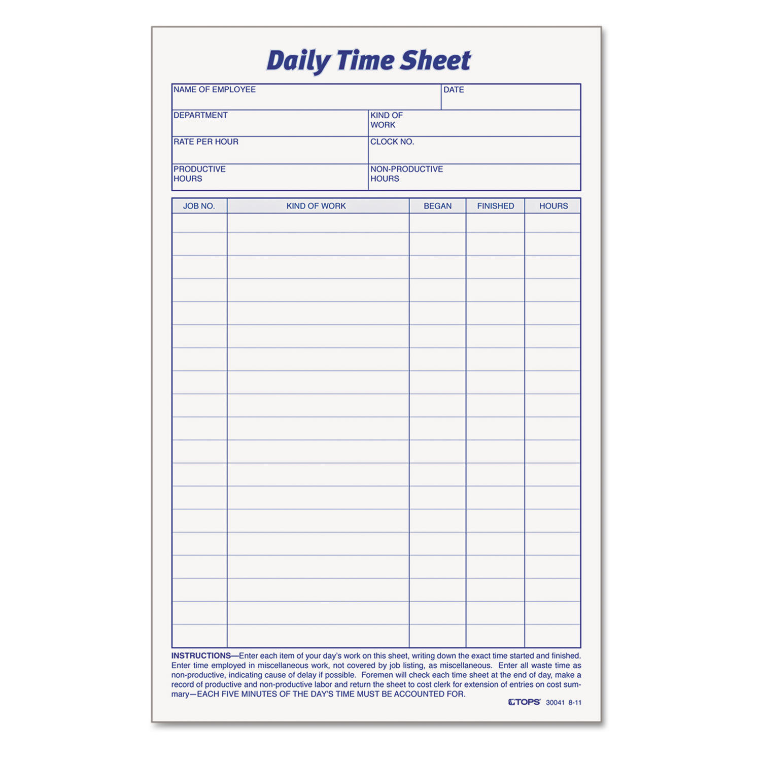 Daily Time and Job Sheets by TOPSandtrade; TOP30041