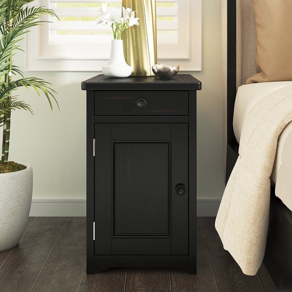 1-Drawer Solid Wood End Table with USB Ports