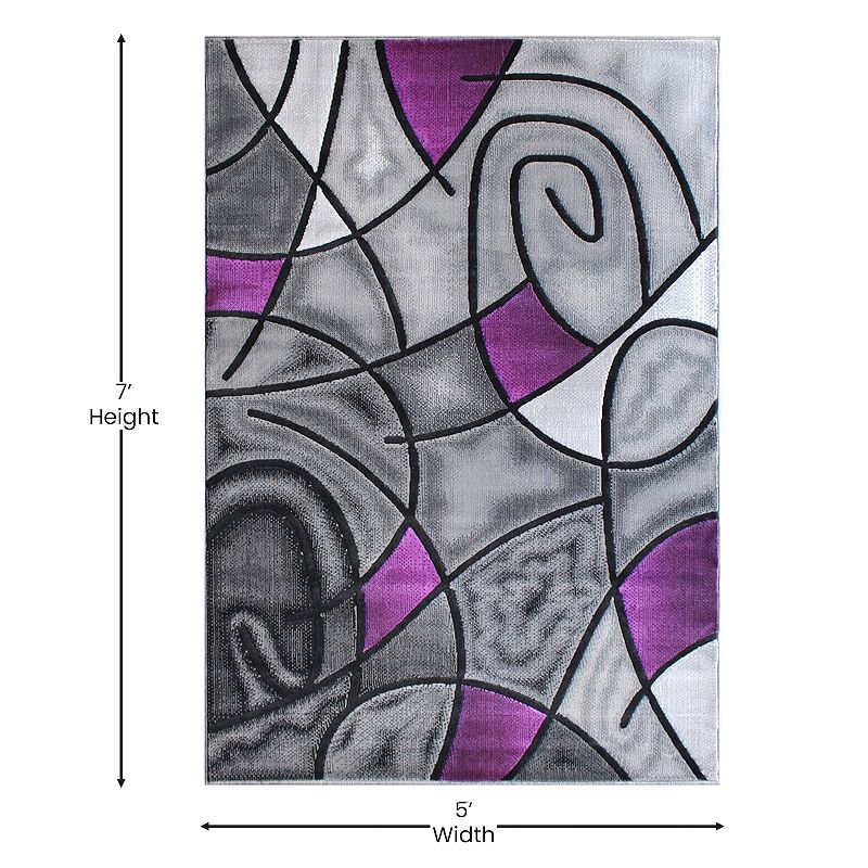 Masada Rugs Masada Rugs Trendz Collection 5'x7' Modern Contemporary Area Rug in Purple， Gray and Black