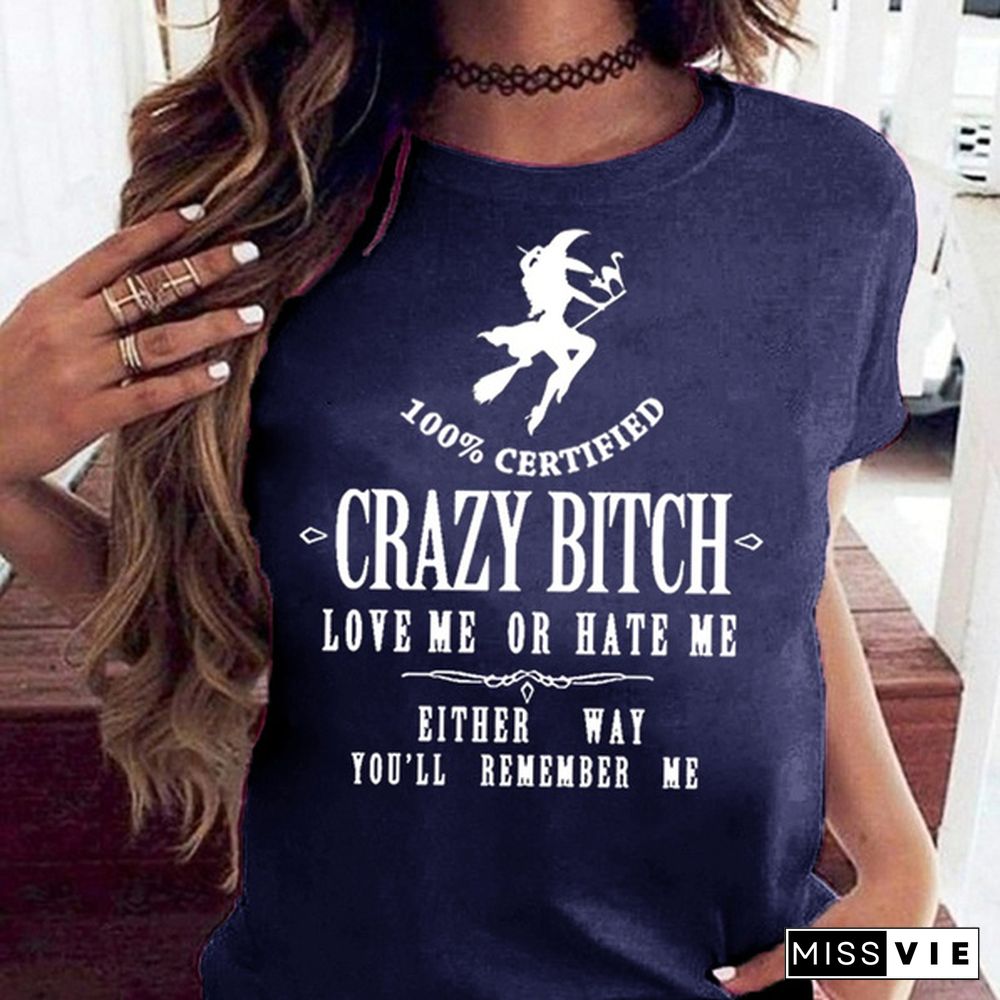 New Women's Funny Graphic Tees Crazy Bitch Shirt Short Sleeve TShirt Casual T-shirt