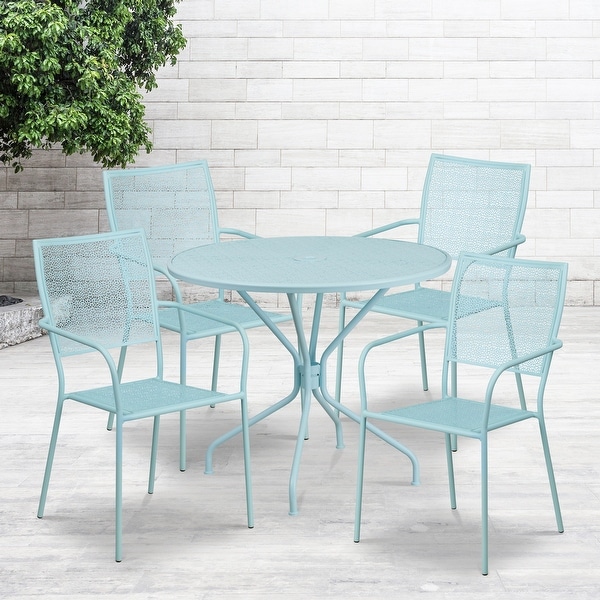 Steel 5piece 35.25inch Round IndoorOutdoor Dining Set