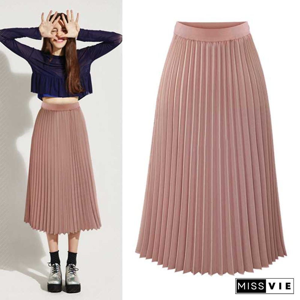 Classic Flowy Chiffon Pleated Midi Skirt Long Length