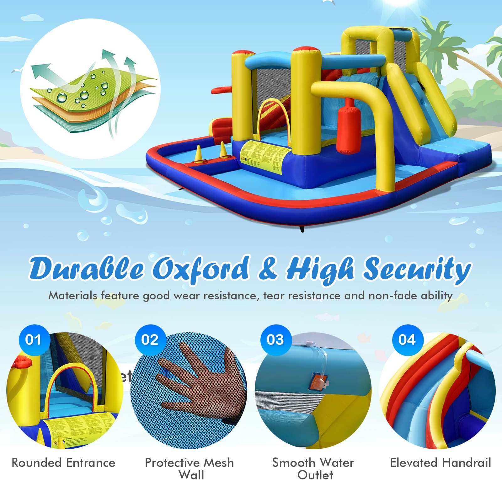 Costzon Inflatable Water Slide, 7 in 1 Outdoor Kids Giant Water Bounce House Jumping Castle Combo