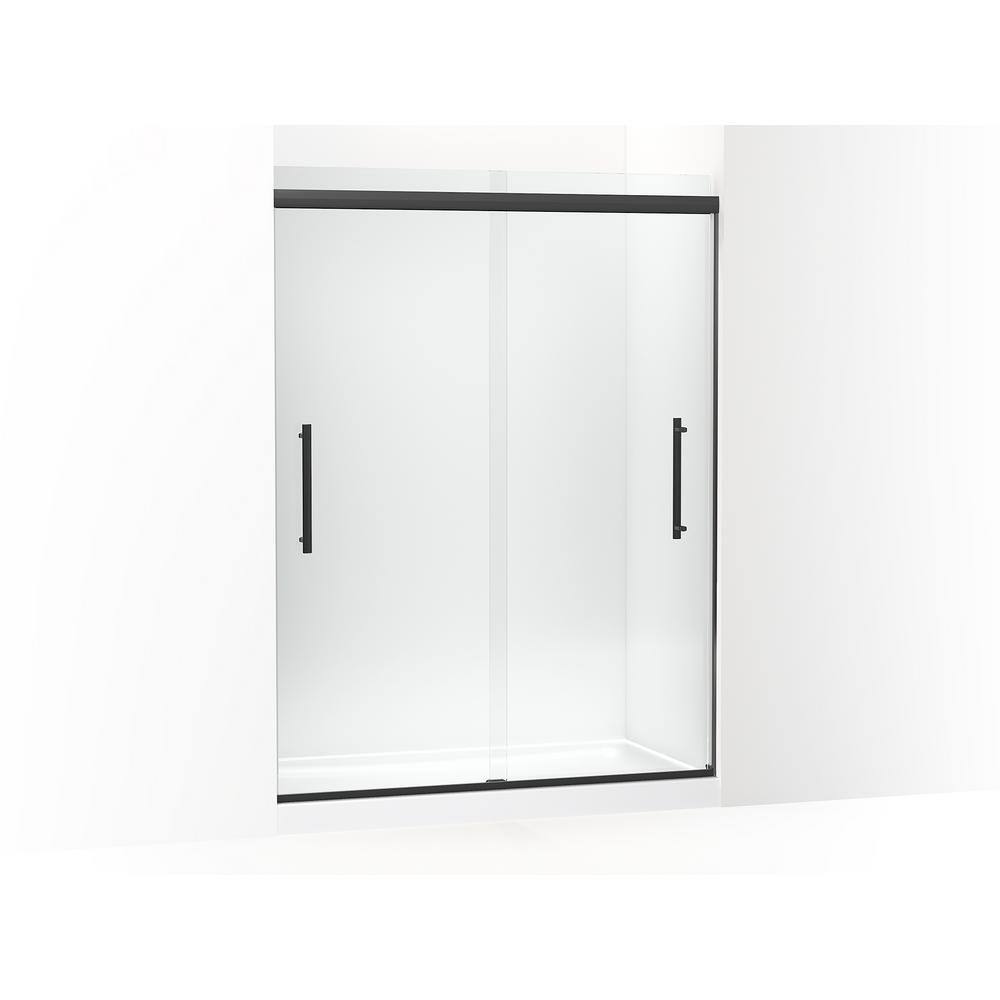 KOHLER Pleat 59.625 in. x 79.0625 in. Frameless Sliding Shower Door in Matte Black with Crystal Clear Glass K-707600-8L-BL