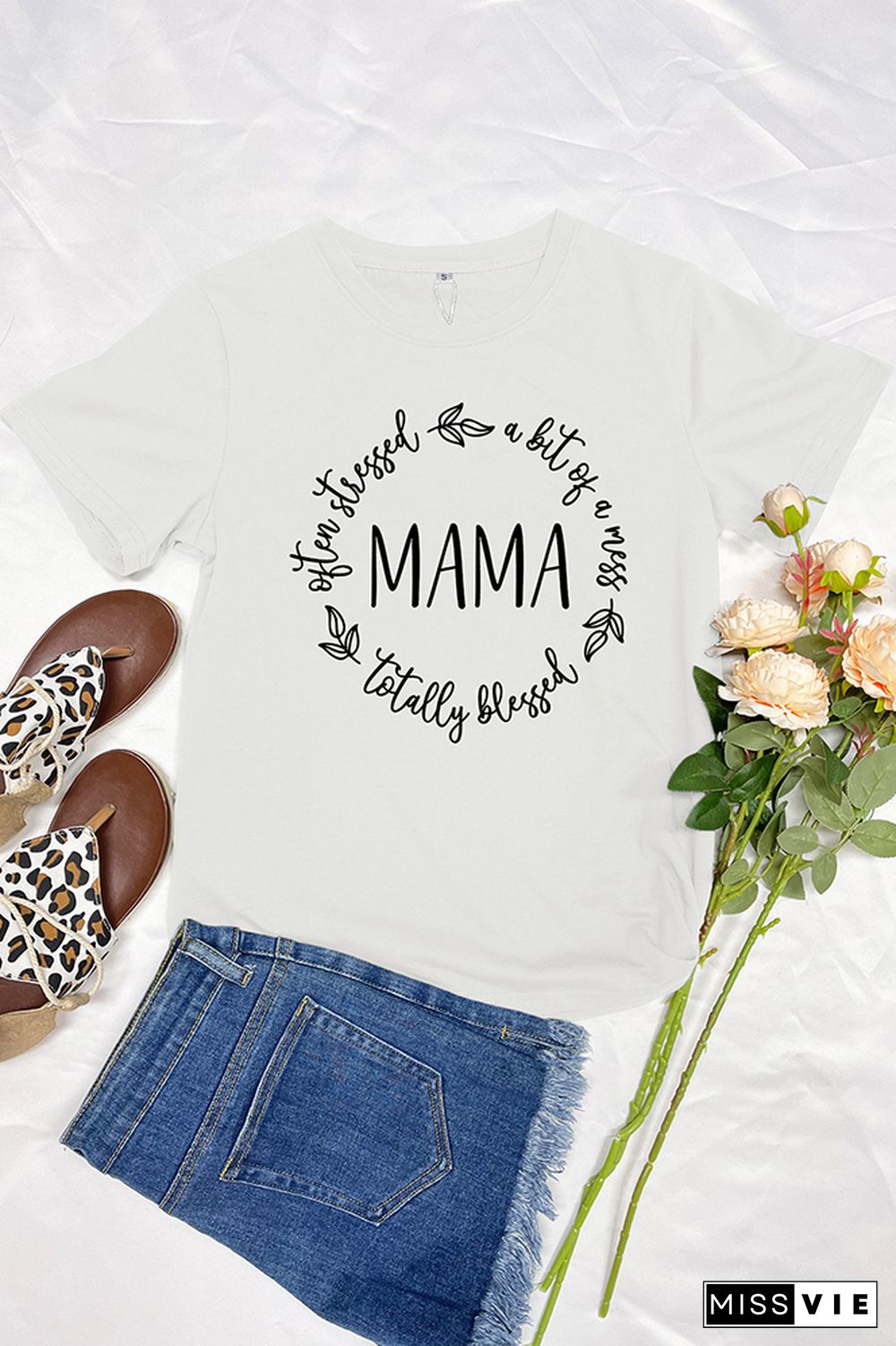 Blessed Stressed and a Mess MAMA Short Sleeve Graphic Tee Wholesale