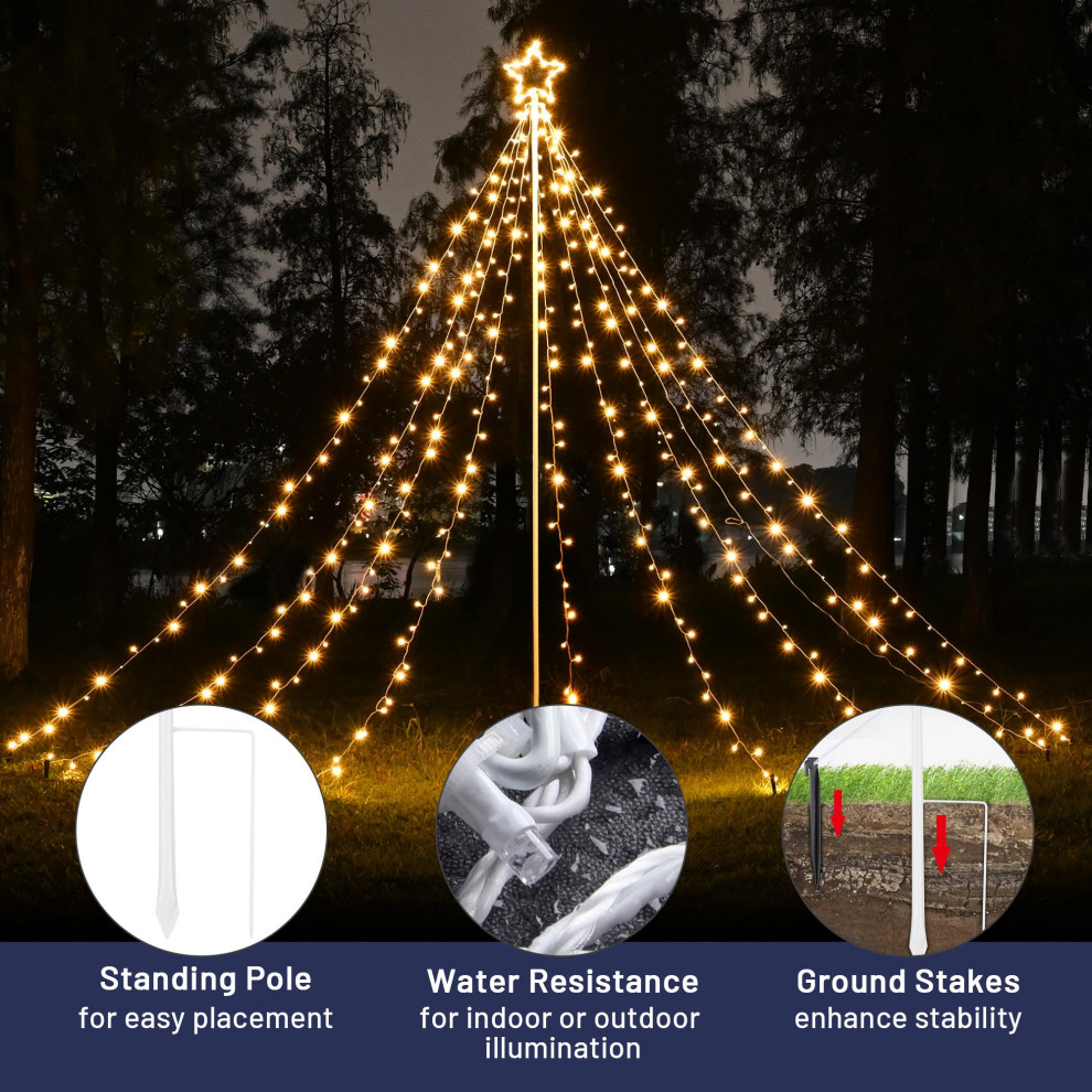 12Ft Waterfall Cone Tree Light with 362 LED Star 9 Strings Christmas Warm White   Contemporary   Bookcases   by Yescom  Houzz