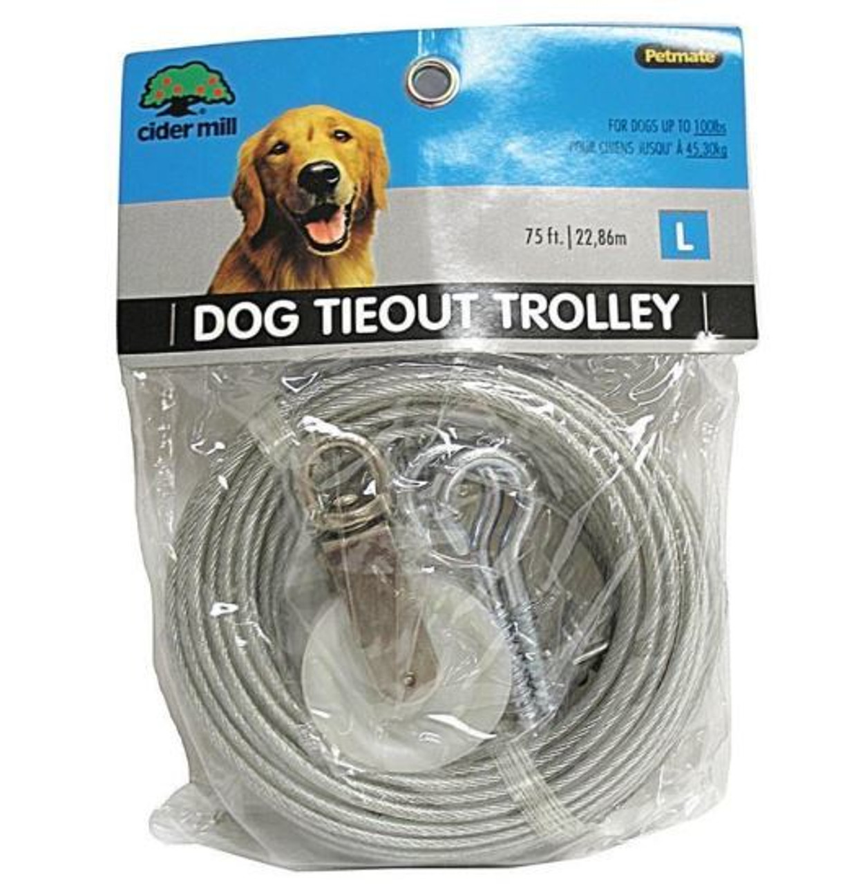 Aspen Pet Dog Tieout With Trolley Wheel， 75 Ft.， Clear