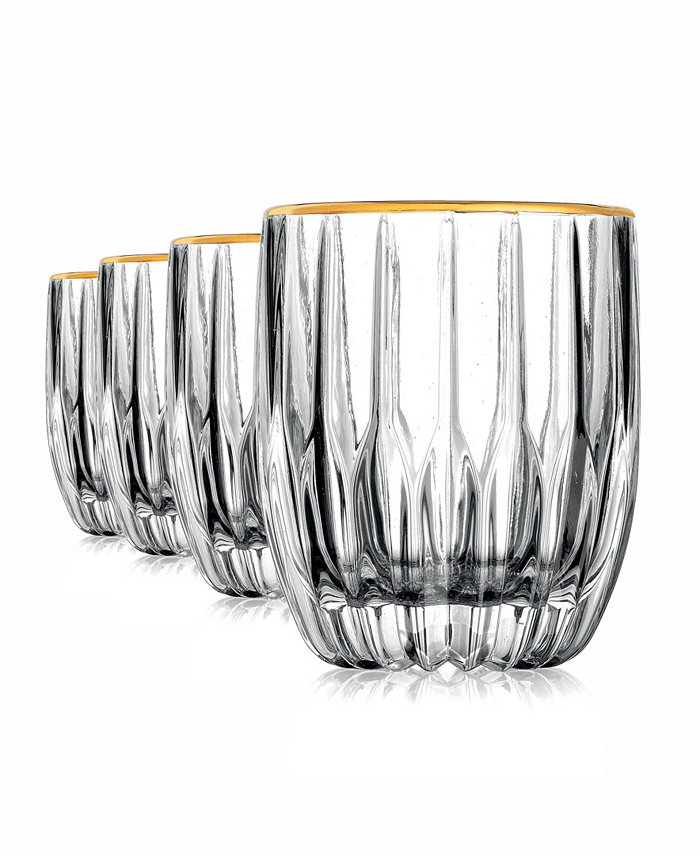 Godinger Pleat Gold Rim Double Old-Fashioned Glasses Set of 4